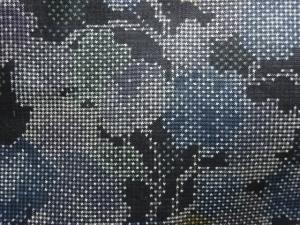 アンティーク　草花模様織出し本場泥大島紬着物（5マルキ）